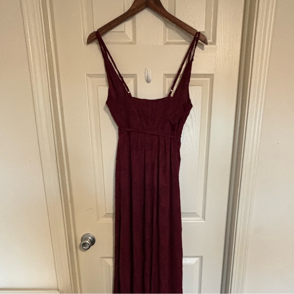 Lulus Burgundy Floral Jacquard Wrap Maxi Dress wedding guest prom - Picture 7 of 8